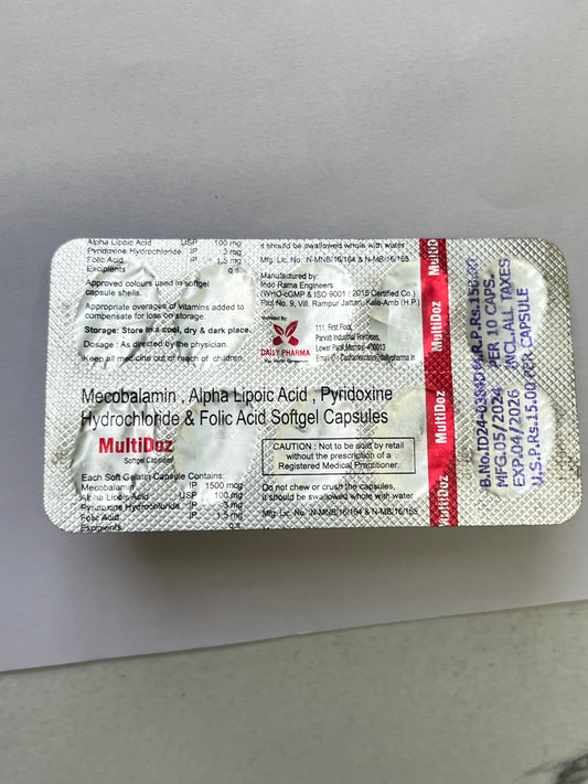 Multidoz Softgel Capsules - Vitamin B12, Alpha Lipoic Acid & Folic Acid for Nerve Health and Energy