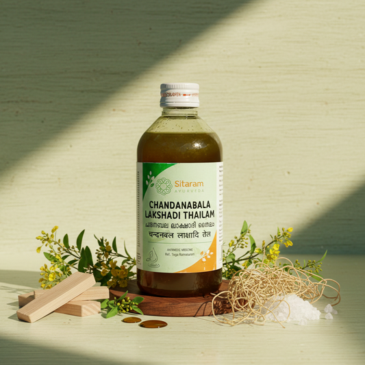 Chandanabala Lakshadi Thailam - Ayurvedic Cooling Oil for Skin, Body & Joint Wellness (Sitaram Ayurveda)