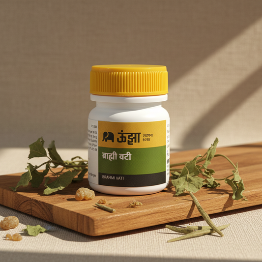 Brahmi Vati Tablets - Ayurvedic Brain & Memory Booster by Unjha Pharmacy (60 Tablets)